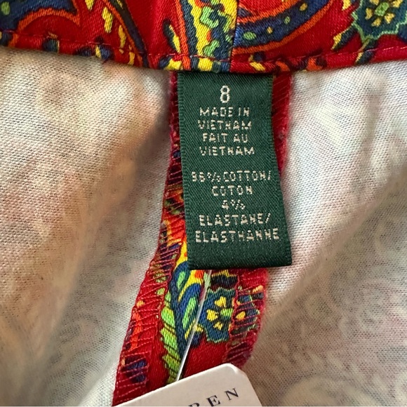 Lauren Ralph Lauren Red/Multicolored Paisley Floral Print Cotton Trousers NWT 8 - Picture 11 of 16